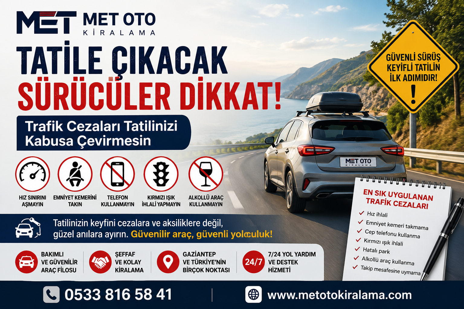 Gaziantep'e iş seyahati için geliyor ya da tatil planı yapıyorsanız, size en uygun aracı güvenle kiralayabilirsiniz. Gaziantep araç kiralama denildiğinde kaliteli hizmeti ve müşteri memnuniyetini ön planda tutan Met Oto Ki